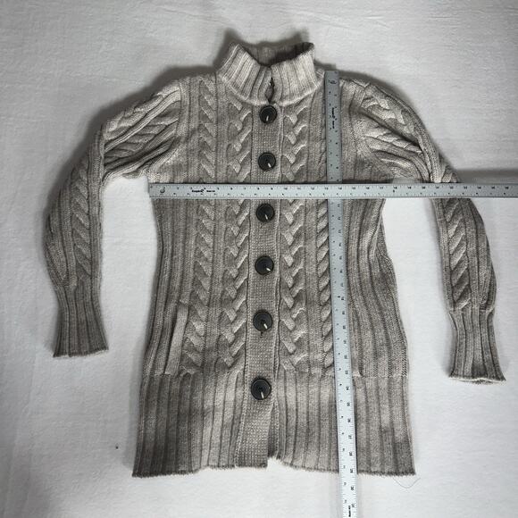 Eddie Bauer Women’s Cable Knit Long Button Cardigan Sweater Beige Alpaca Wool M - Picture 7 of 12
